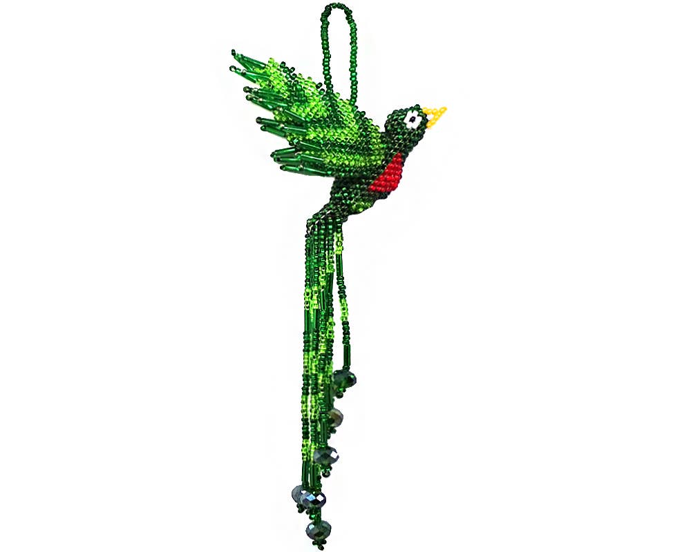 Beaded Quetzal Bird Seed Bead Ornament
