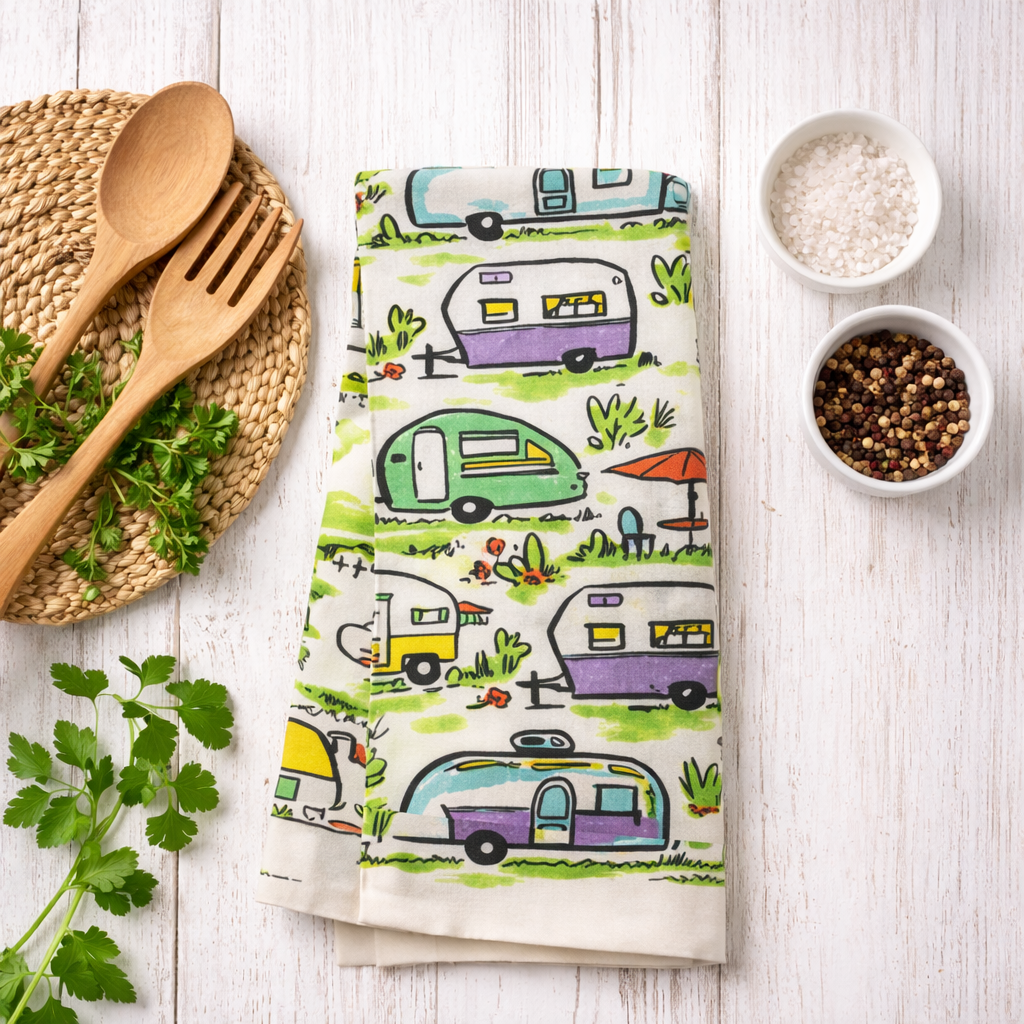 Colorful Trailers Tea Towel