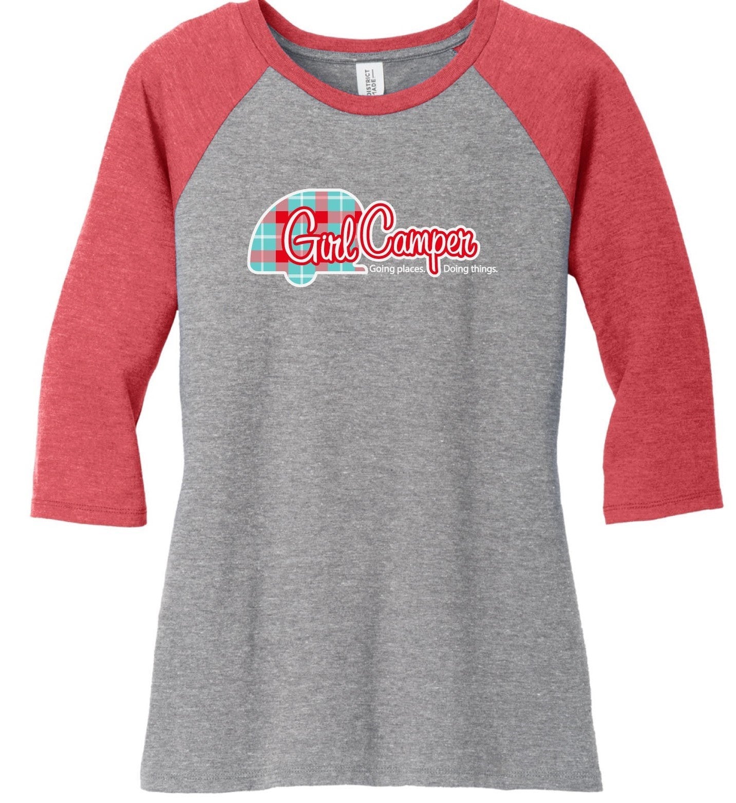 Women's Baseball 3/4 Sleeve Girl Camper T-Shirt Red