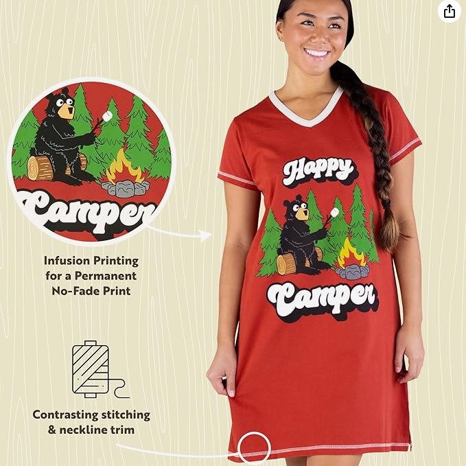 Lazy One Happy Camprefire Bear V-neck Nightshirt