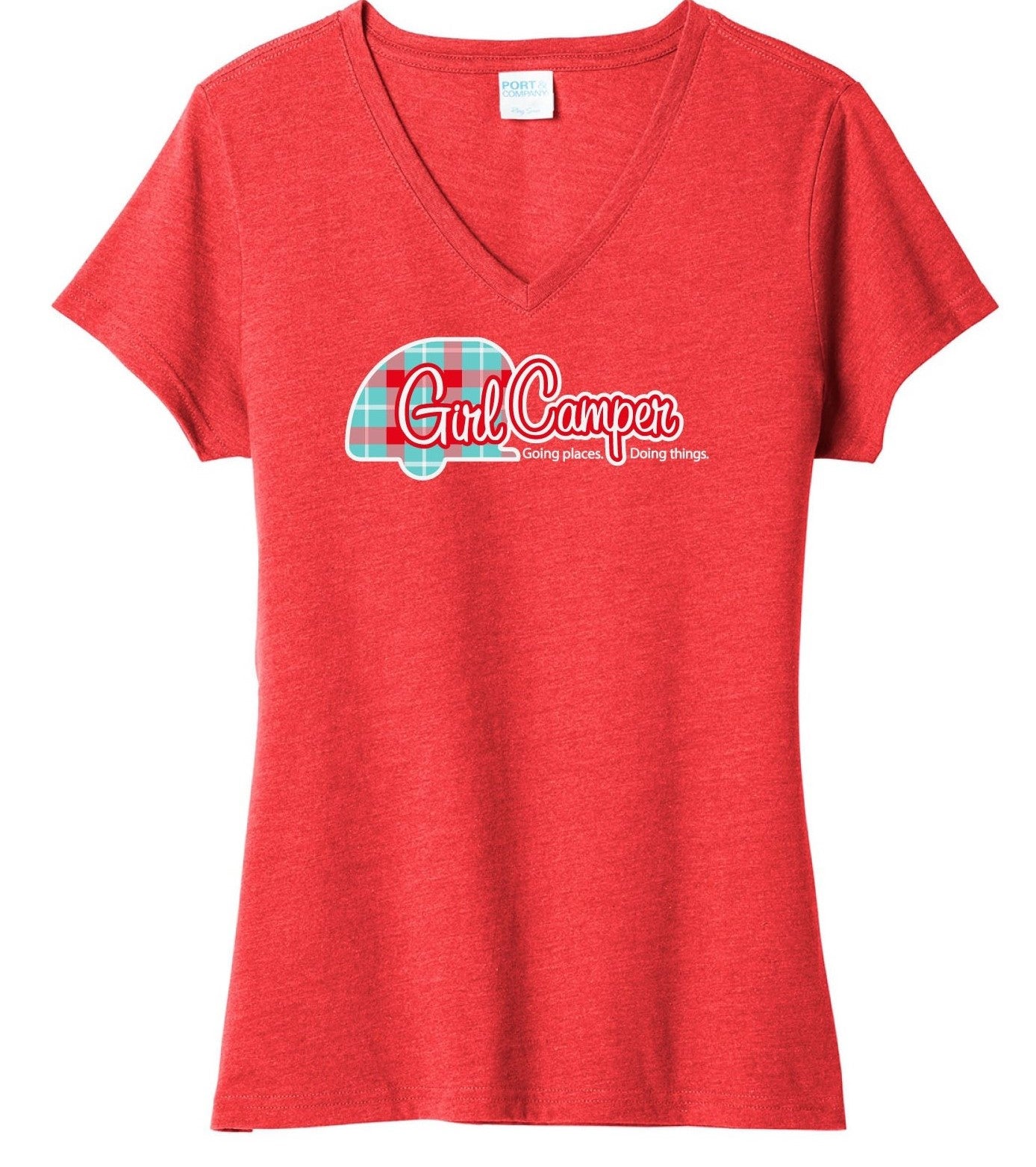 Red Girl Camper Plaid Logo Women's T-Shirt