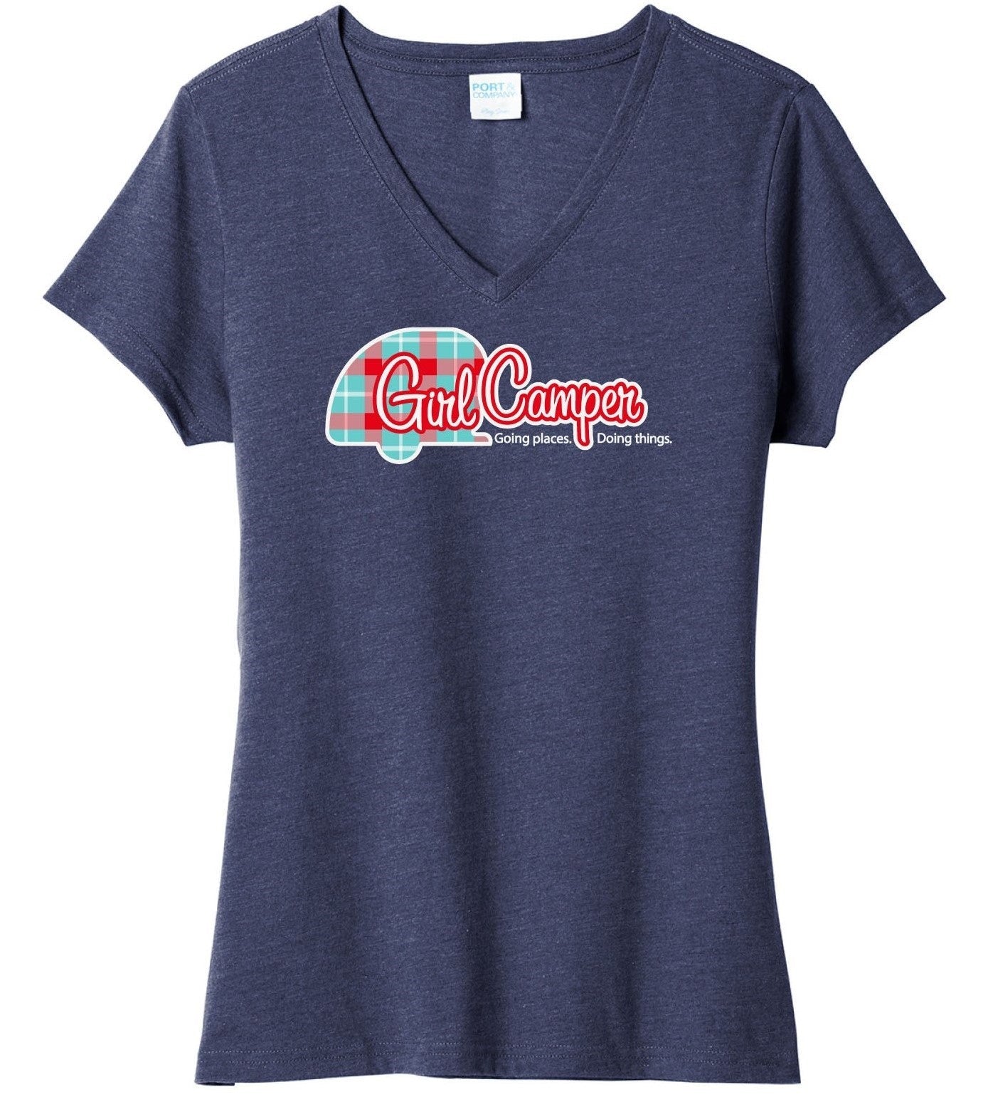 Navy Girl Camper Plaid Logo Women's T-Shirt