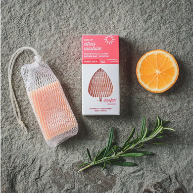 RedBudSuds Citrus Sunshine 1oz Travel Shower Bar & Shoofah