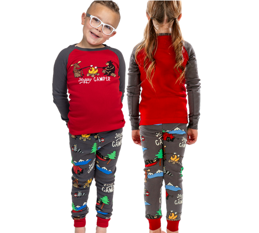 Lazy One Happy Camper Kid's Long Sleeve PJ's