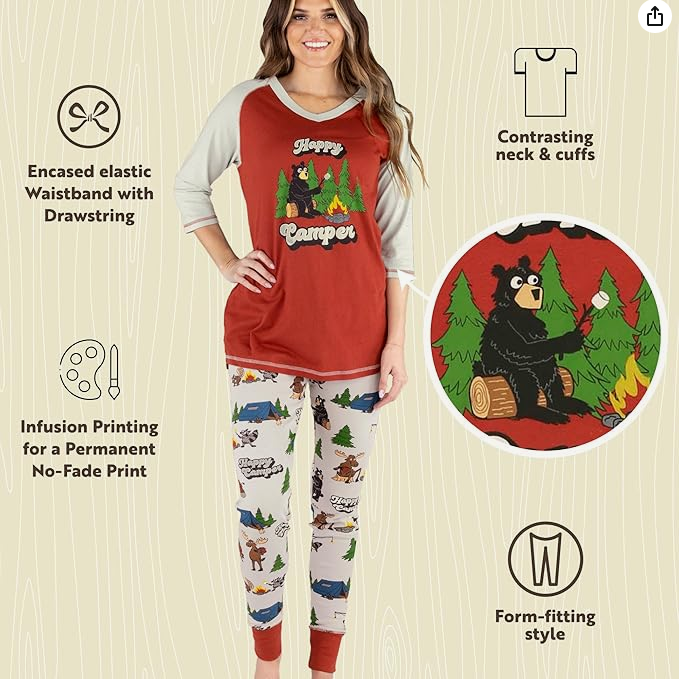 Lazy One Happy Campfire Bear Legging PJ Set