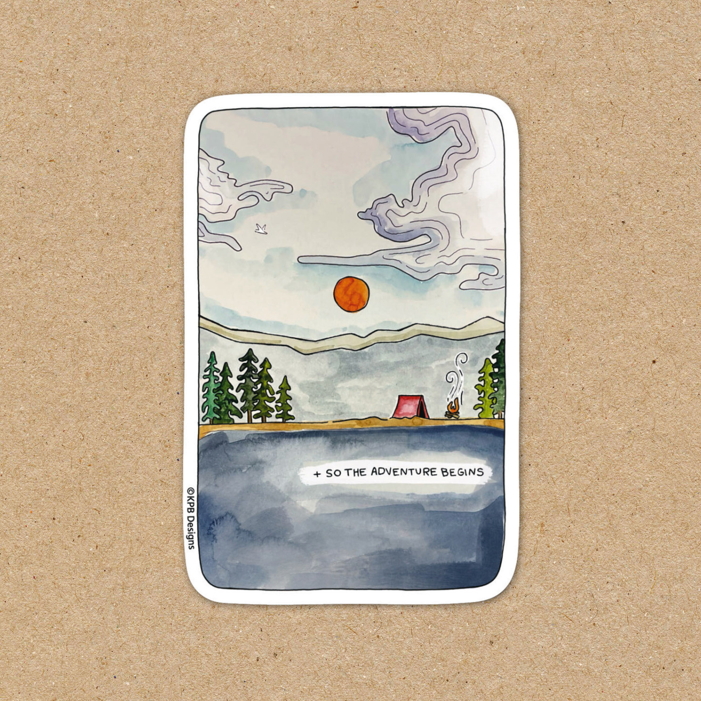 Adventures Begin Camping Scene Vinyl Sticker