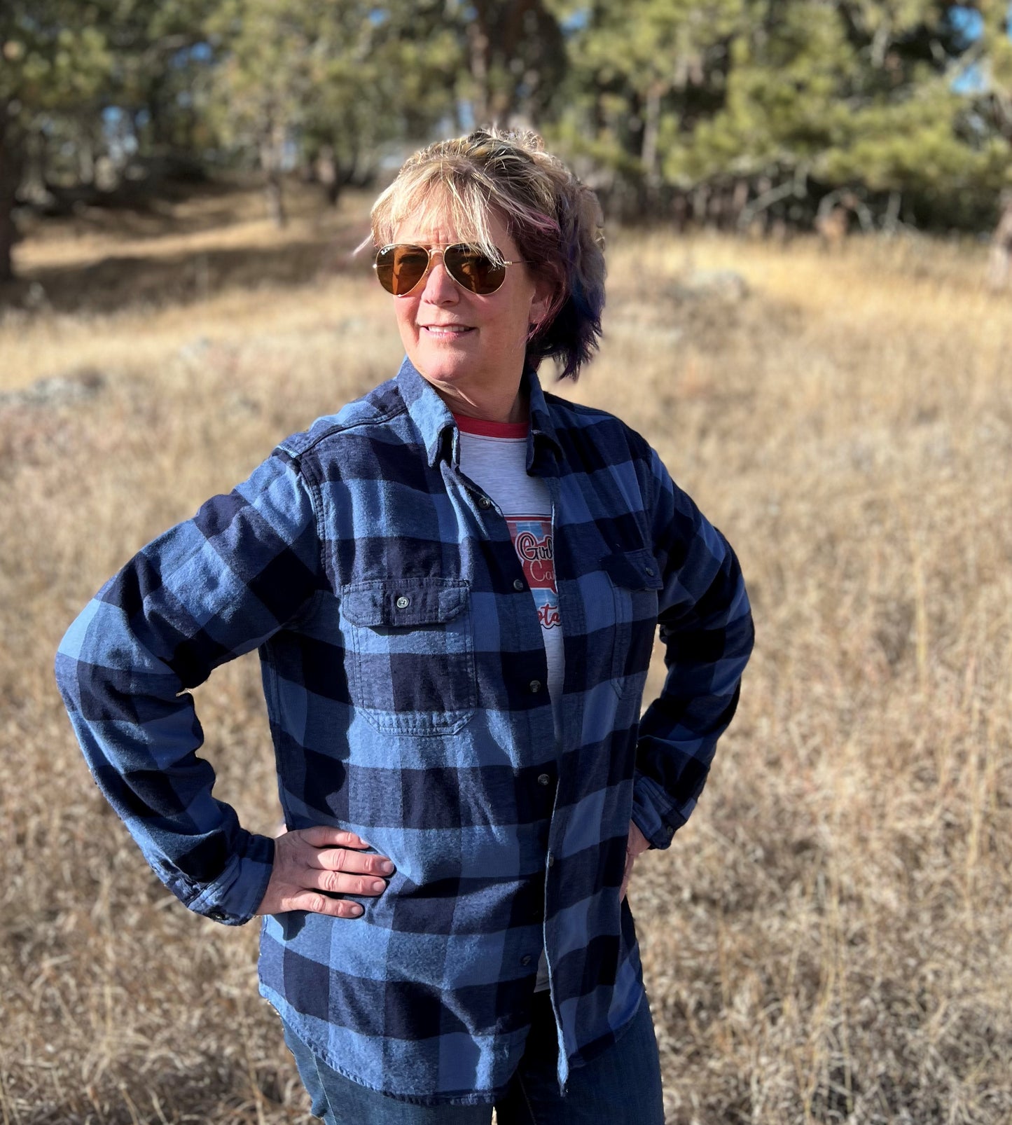 Girl Camper Plaid Flannel Shirt Blue-Black