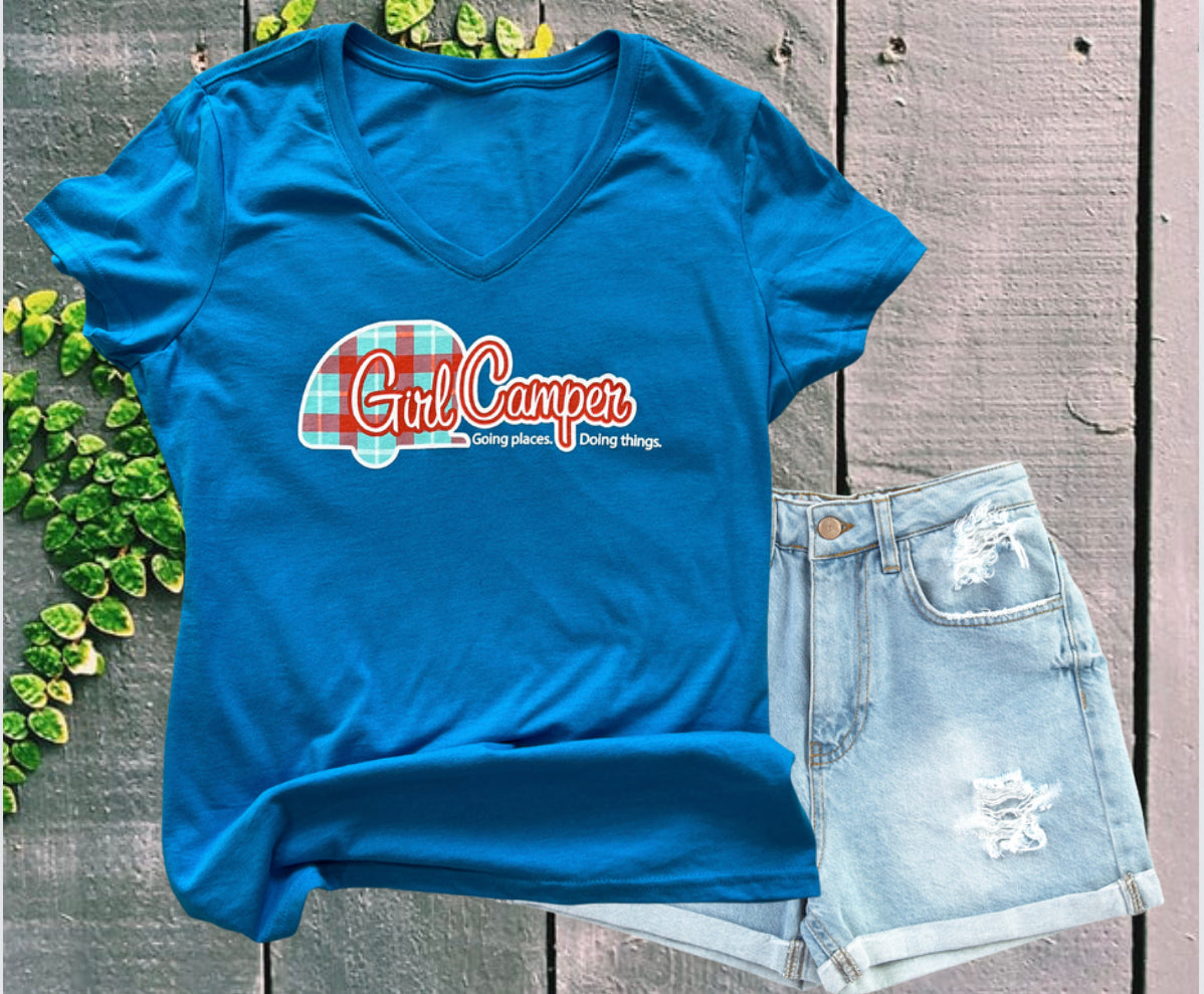 Sapphire Girl Camper Plaid Logo Women's T-Shirt