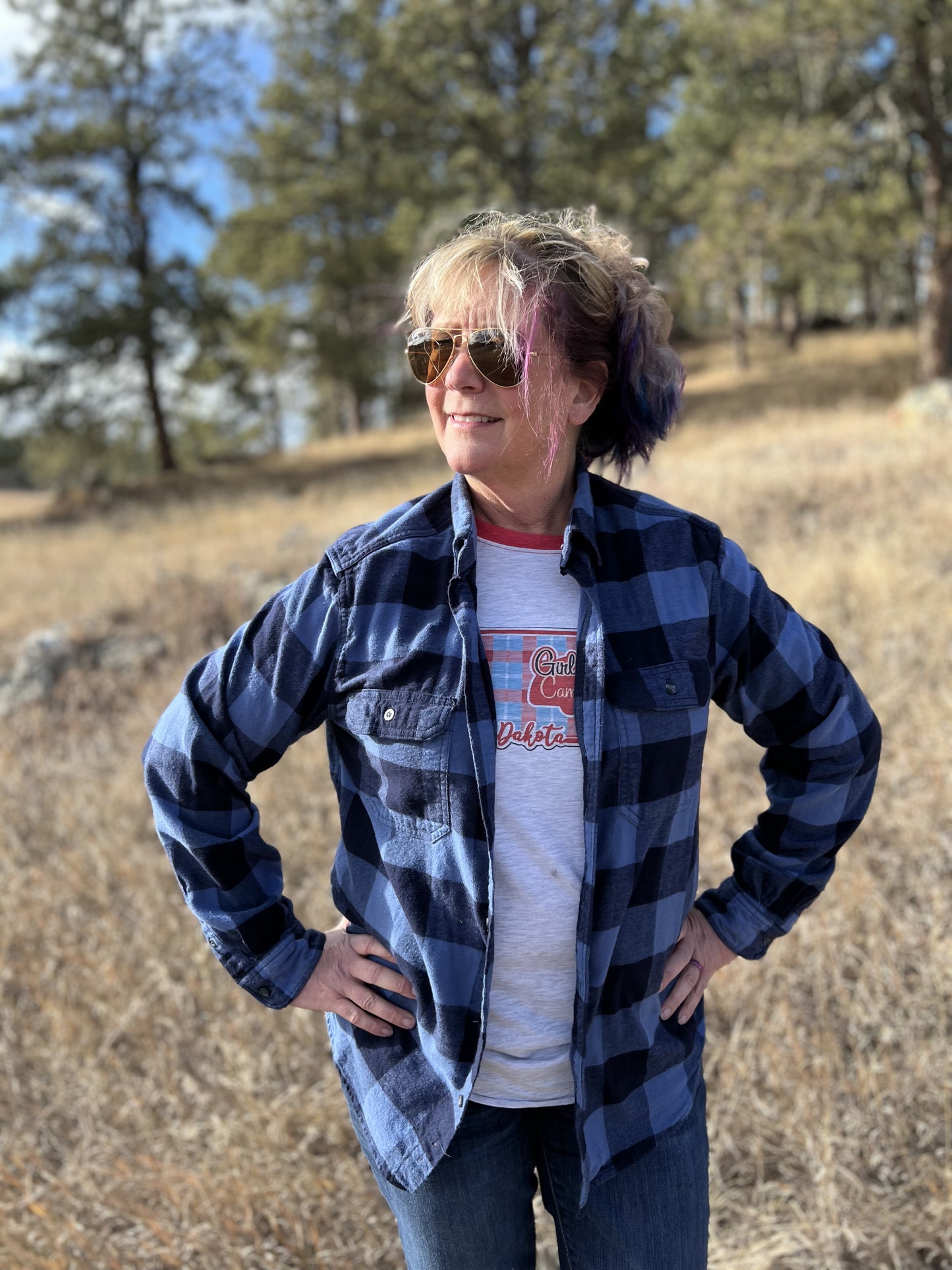 Girl Camper Blue Buffalo Plaid Flannel Shirt