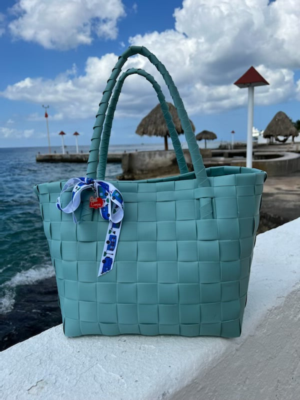 ON SALE! Handed By Paris Recycled Tote - Dusty Turquoise