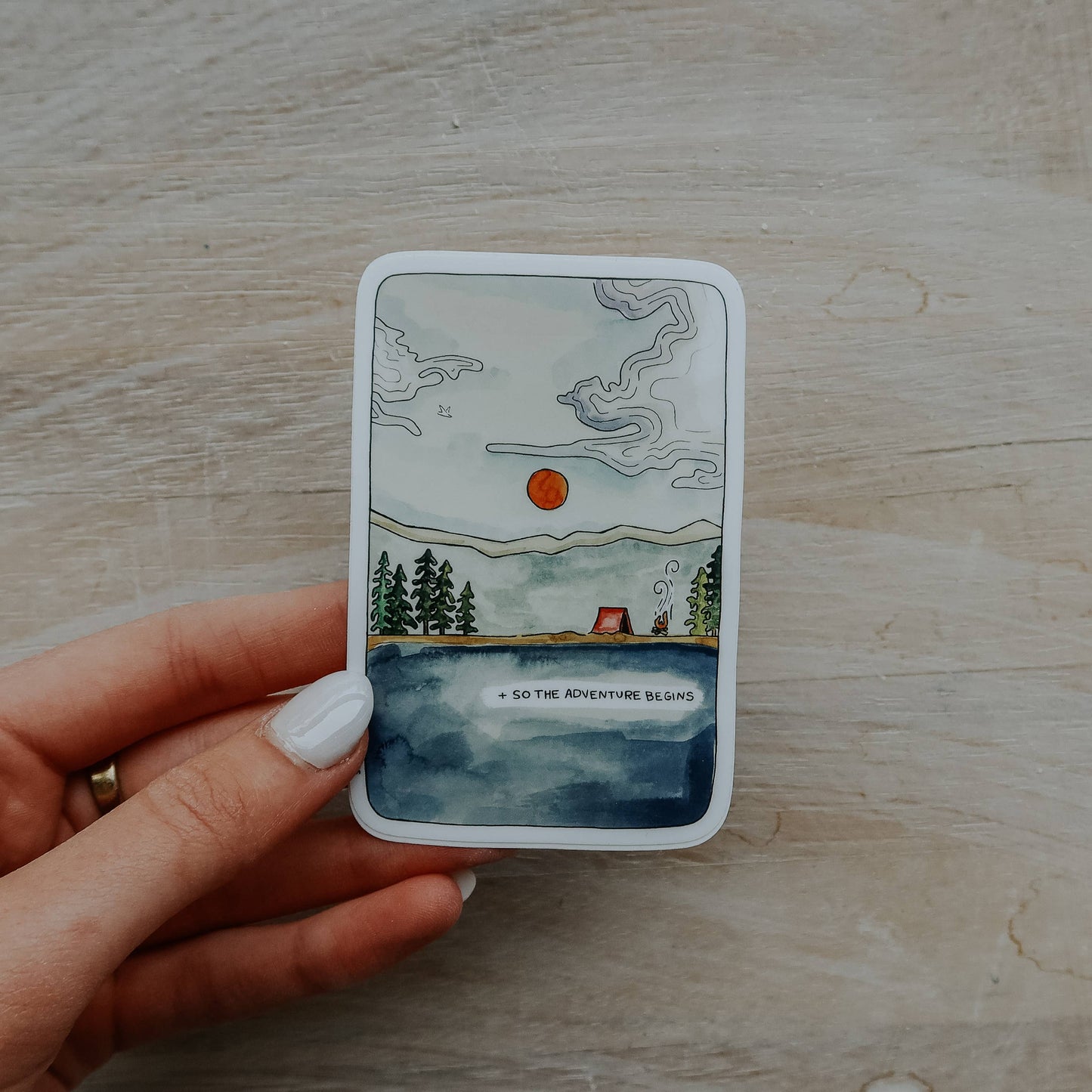 Adventures Begin Camping Scene Vinyl Sticker