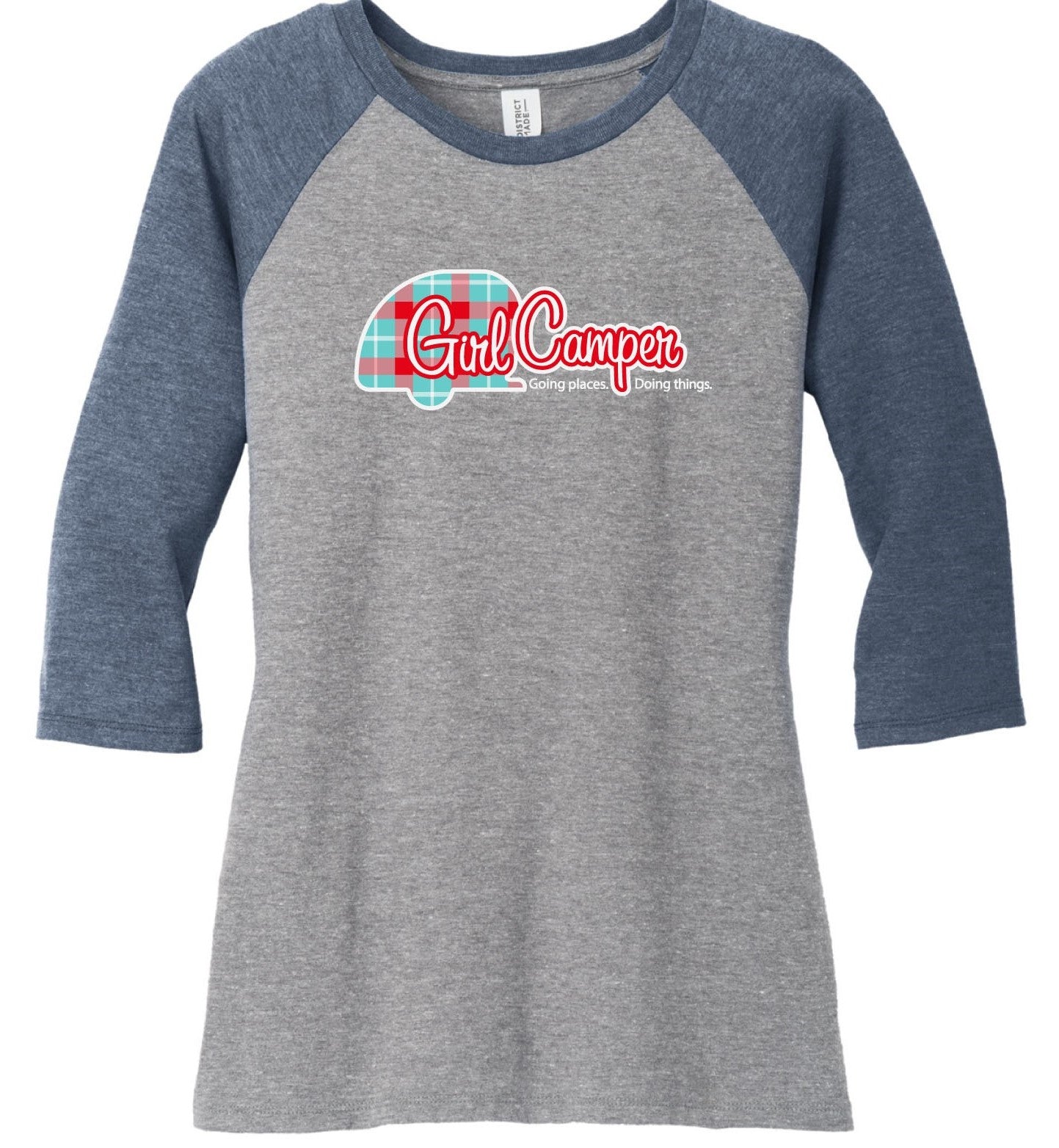 Women's Baseball 3/4 Sleeve Girl Camper T-Shirt Navy
