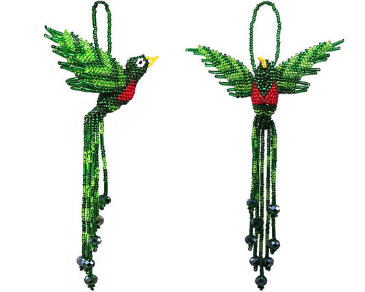 Beaded Quetzal Bird Seed Bead Ornament