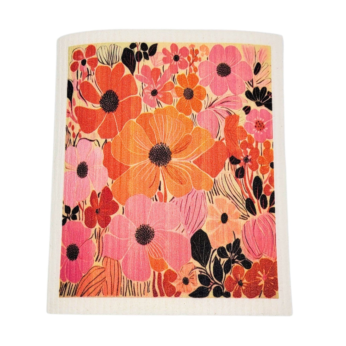 Pink Summer Flowers Swedish Dishcloth