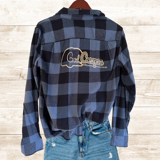 Girl Camper Plaid Flannel Shirt Blue-Black