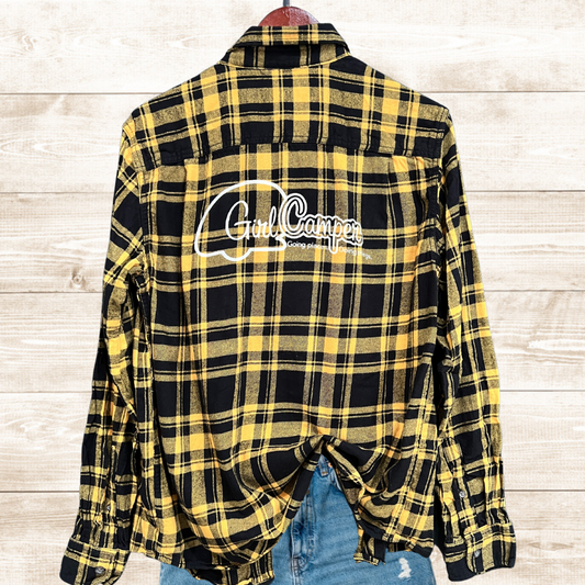 Girl Camper Plaid Flannel Shirt Yellow-Black