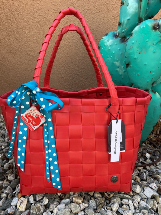 ON SALE!  Handed By Paris Recycled Tote - Chilli Red